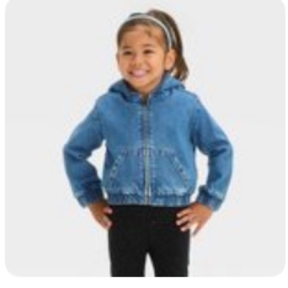 Toddler Girls' Denim High Pile Fleece Jacket - Cat & Jack Medium Wash 18M